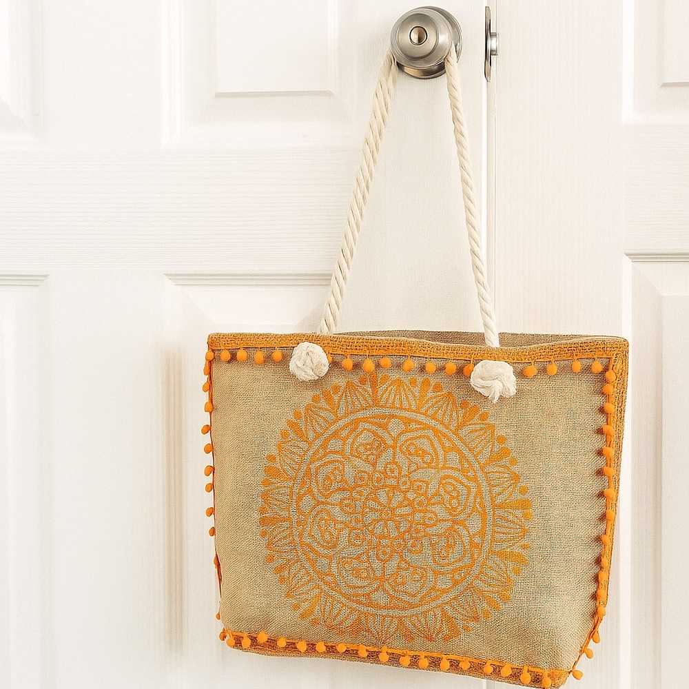 SOL SPIRIT BOHO ORANGE FLORAL TOTE BAG